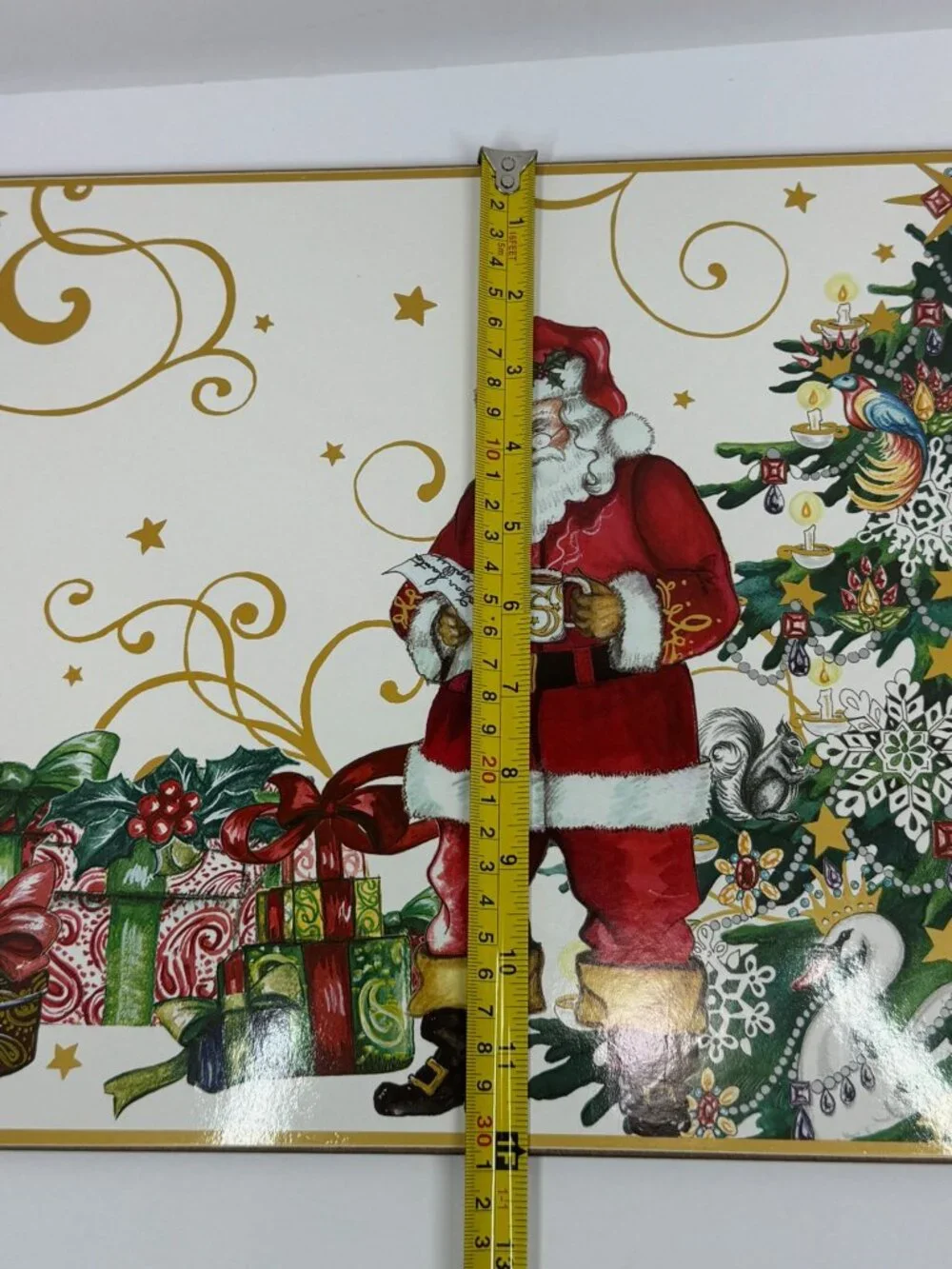 Williams Sonoma Christmas Santa Placemat Cork-Backed Festive Tree & Gifts Design